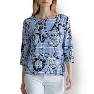 4/$20 Basic Editions XL Nautical Rope Anchor Print Cotton Top